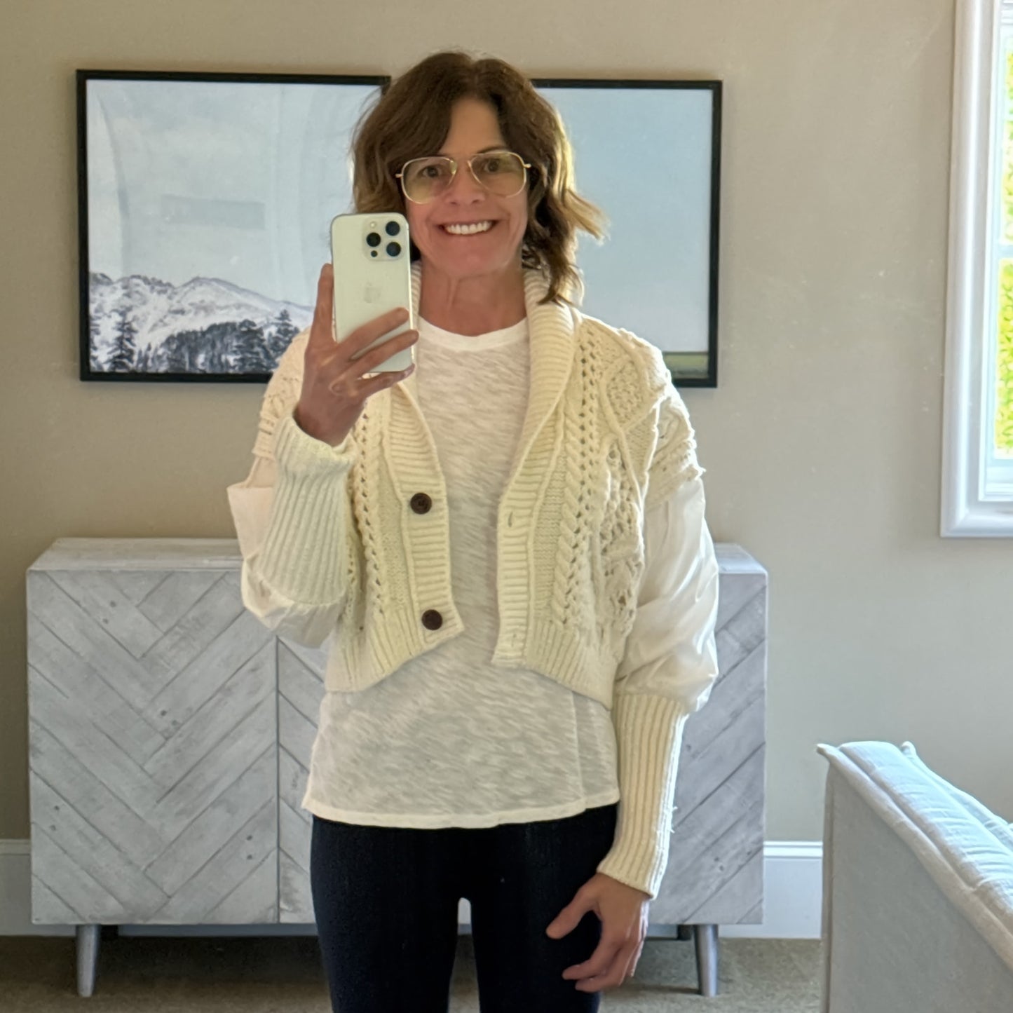 ANTHROPOLOGIE Balloon-Sleeve Twofer Cable-Knit Cardigan Sweater XS