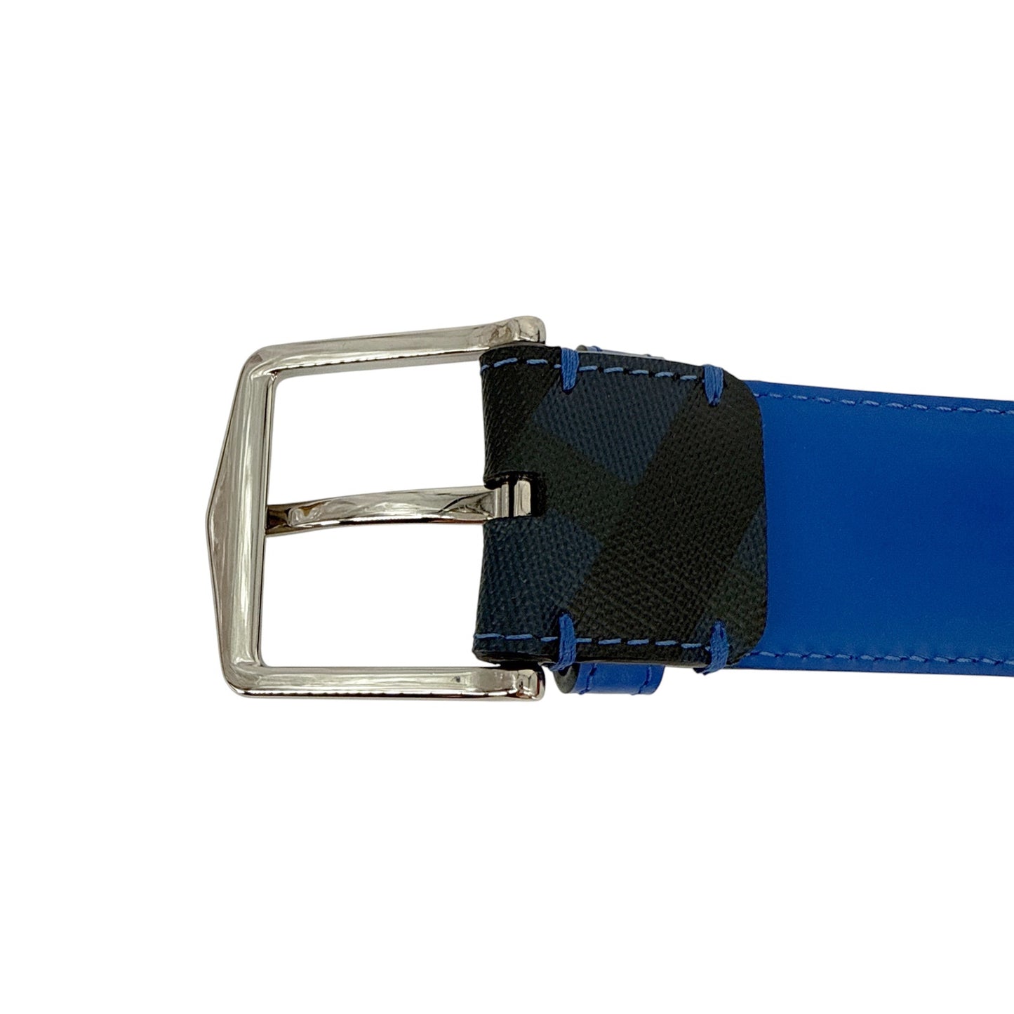 BURBERRY Joe London Check Leather Belt in Navy/Black 85cm|34in
