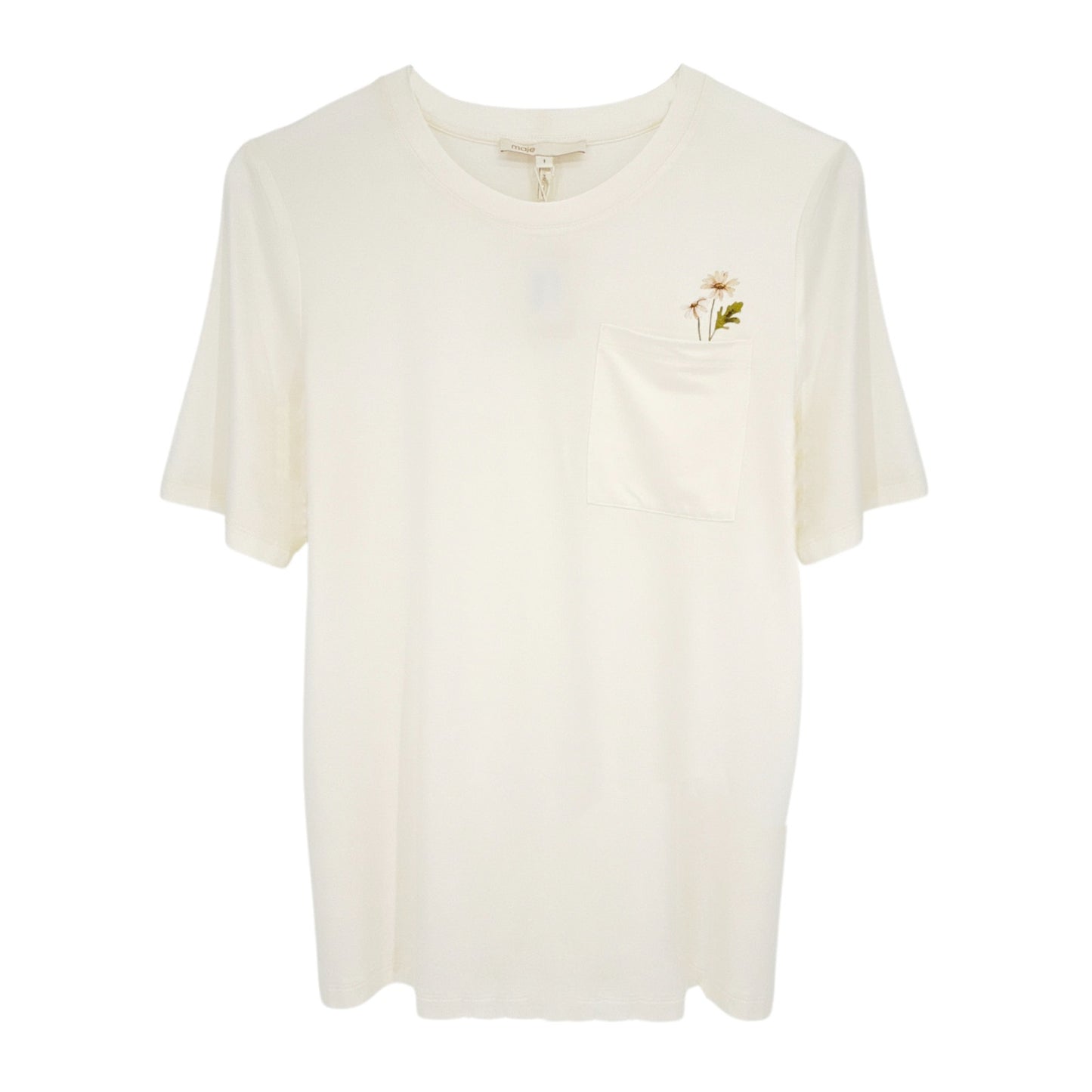 MAJE Pocket Patch Stretch Woven T-Shirt in Ecru 1|S