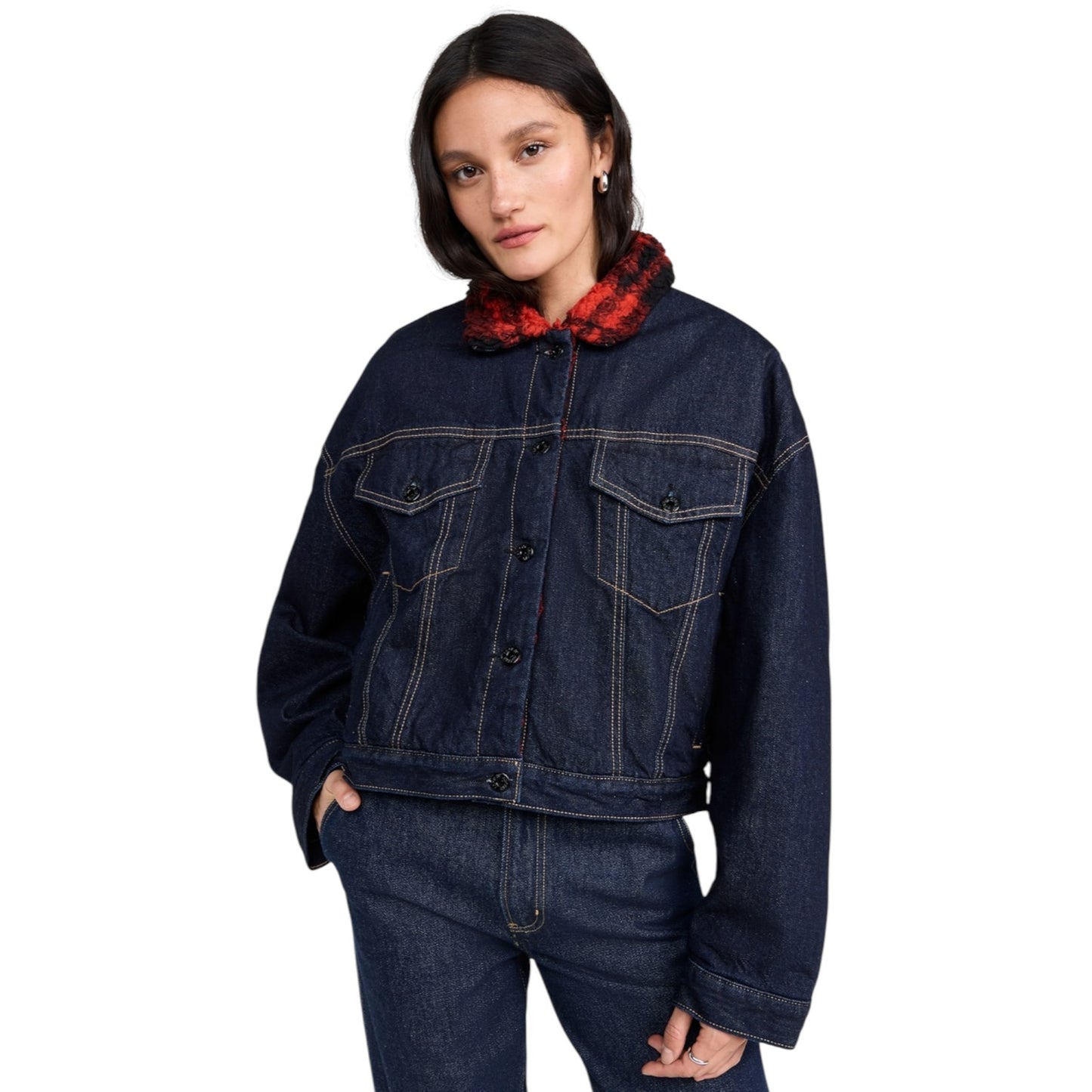 ASKK NY Nova Lined Jacket in Indigo Plaid 1|S