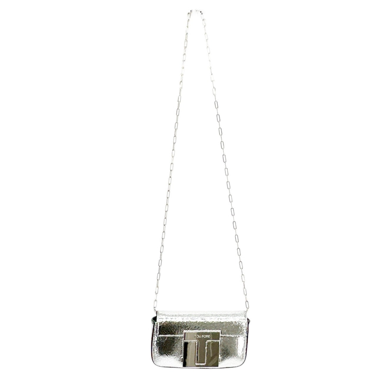 TOM FORD Shiny T Clasp Mini Crossbody Bag in Silver