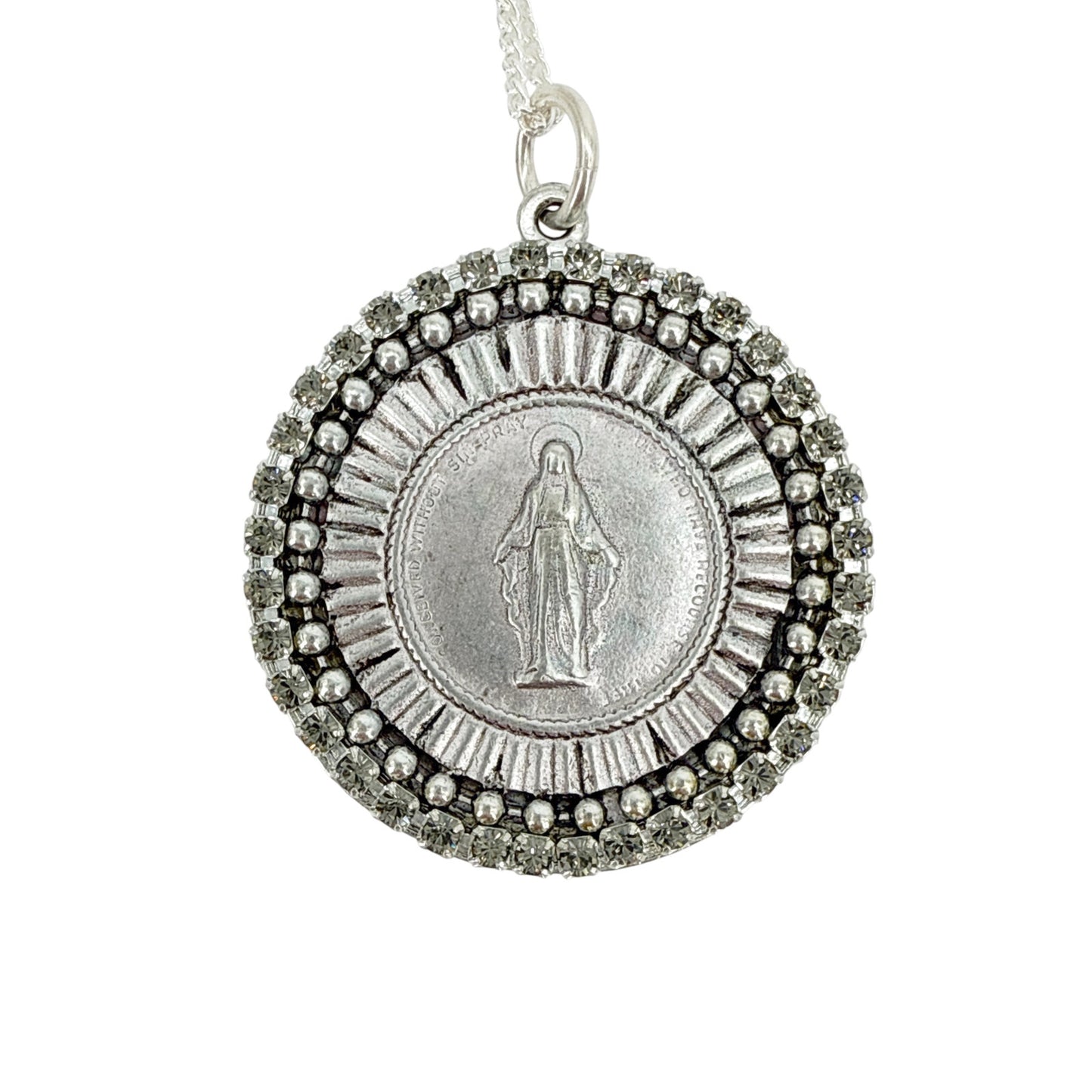 VIRGINS SAINTS & ANGELS VSA Disco Virgin Charm Necklace Silver & Black Diamond