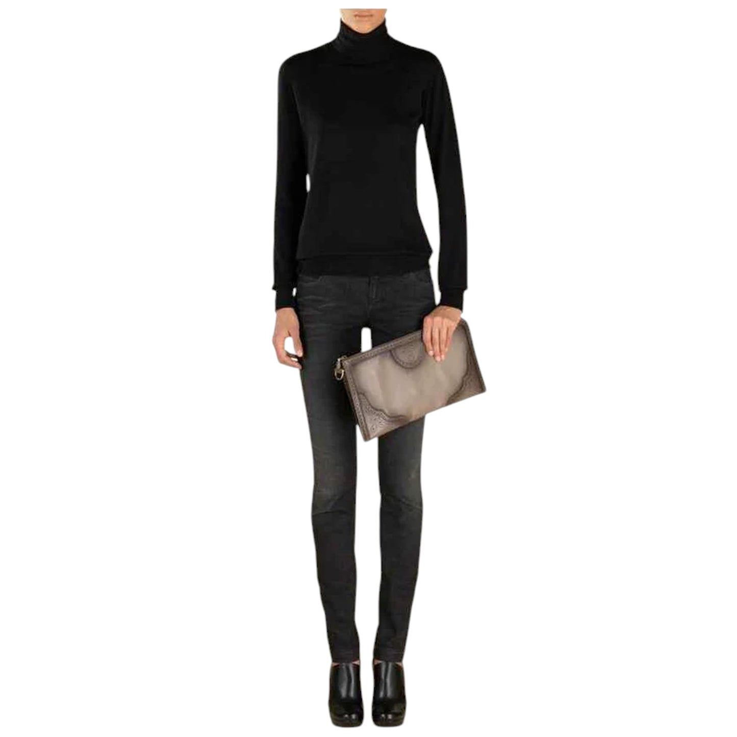 GUCCI Duilio Brogue Zip Around Leather Clutch Bag