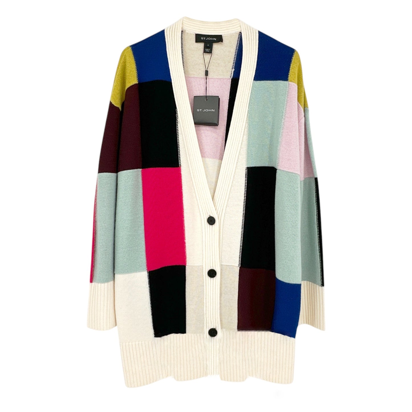 ST. JOHN Colorblock Cashmere Blend Cardigan M