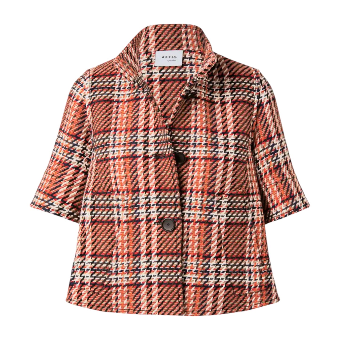 AKRIS PUNTO Check Tweed Short-sleeve A-line Crop Jacket FR38