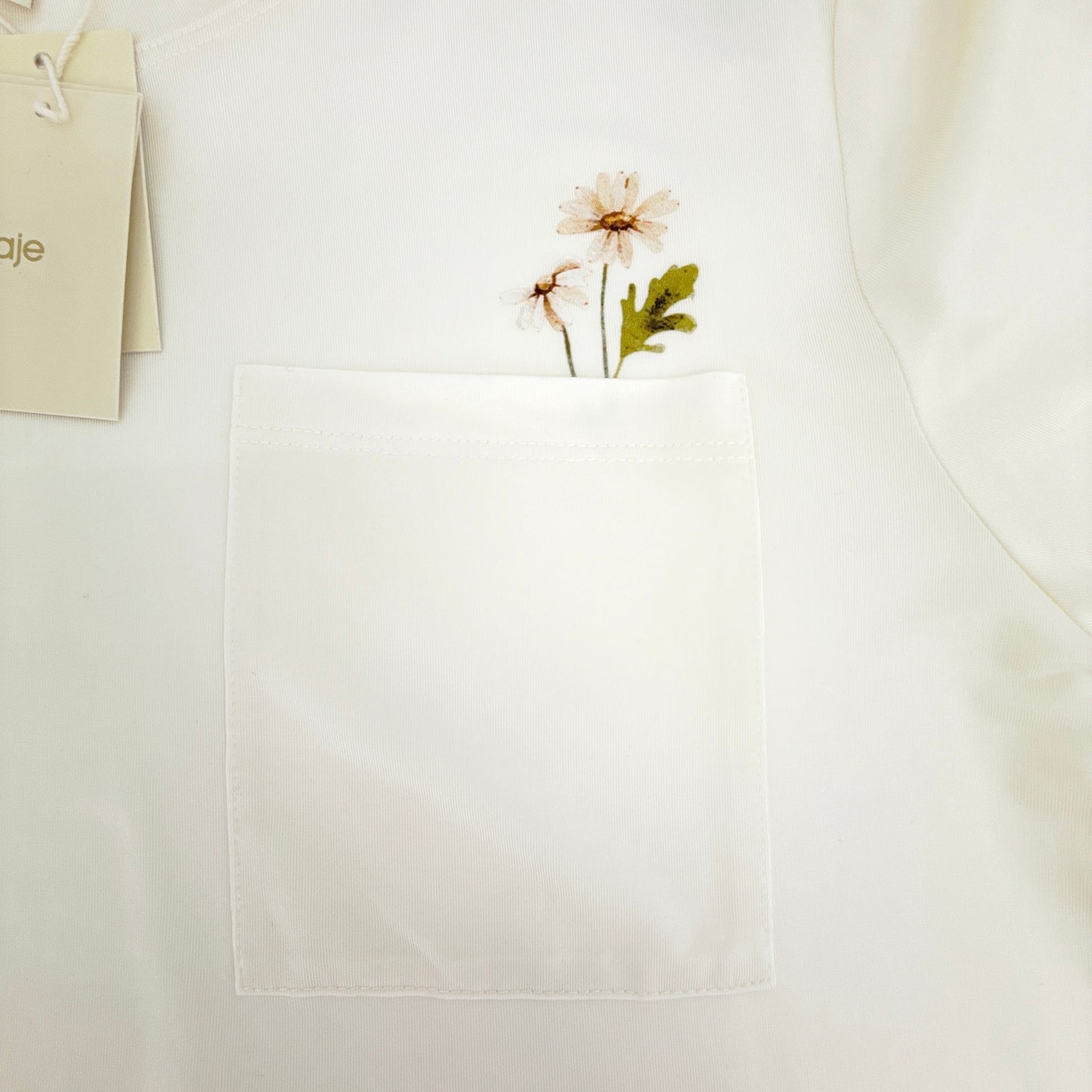 MAJE Pocket Patch Stretch Woven T-Shirt in Ecru 1|S