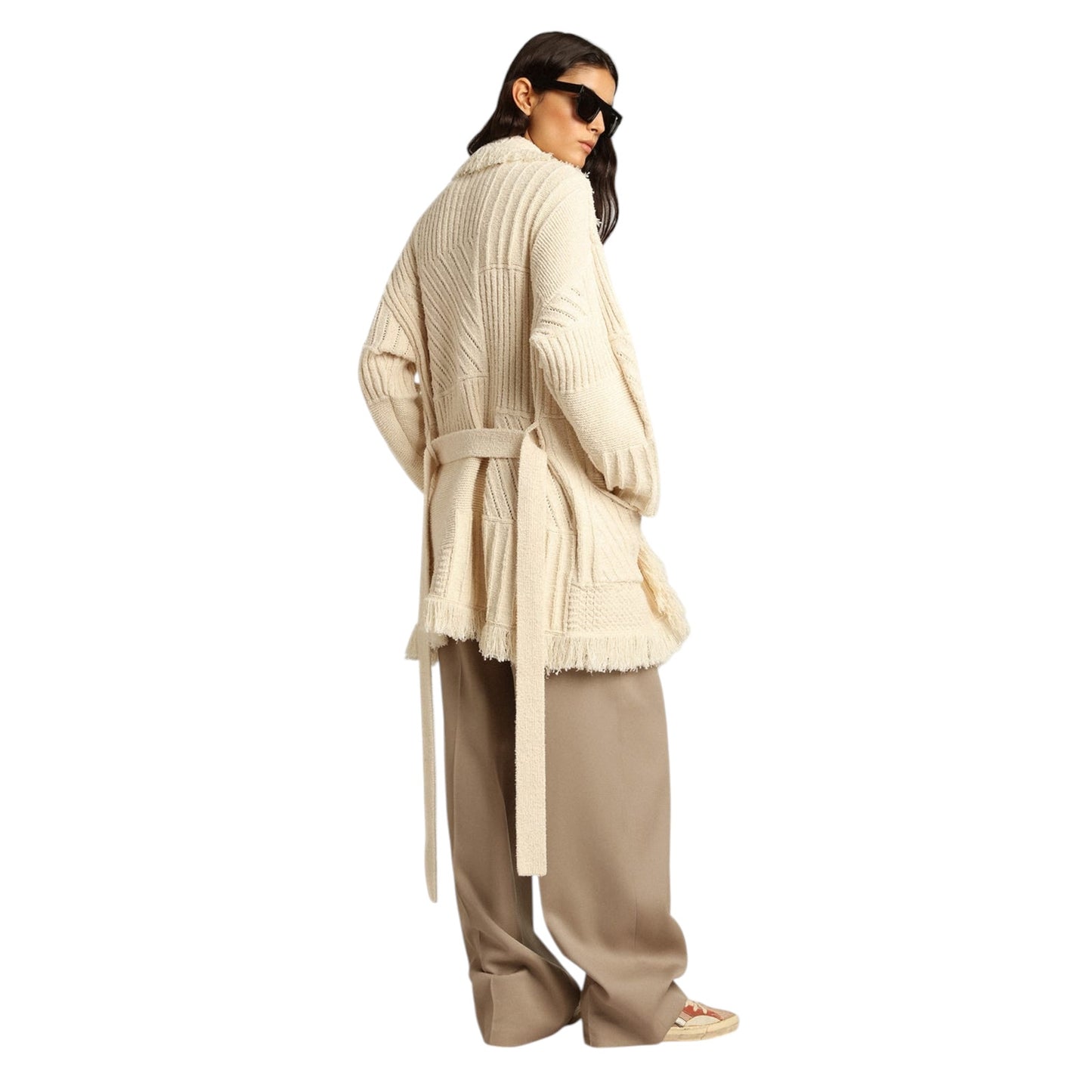 GOLDEN GOOSE Journey Knit Belted Cardigan in Papyrus M