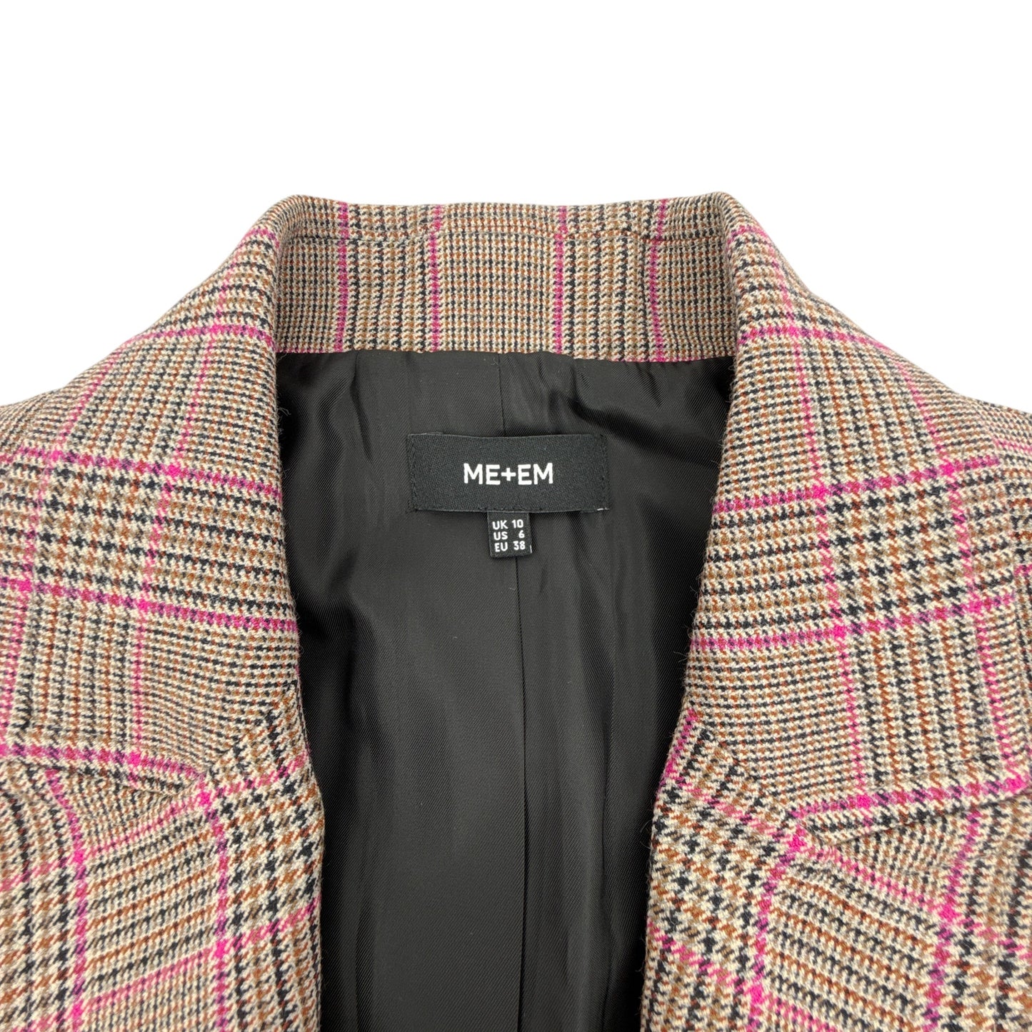 ME+EM Pop Check Boyfriend Jacket Pink/Black/Rust US6|S