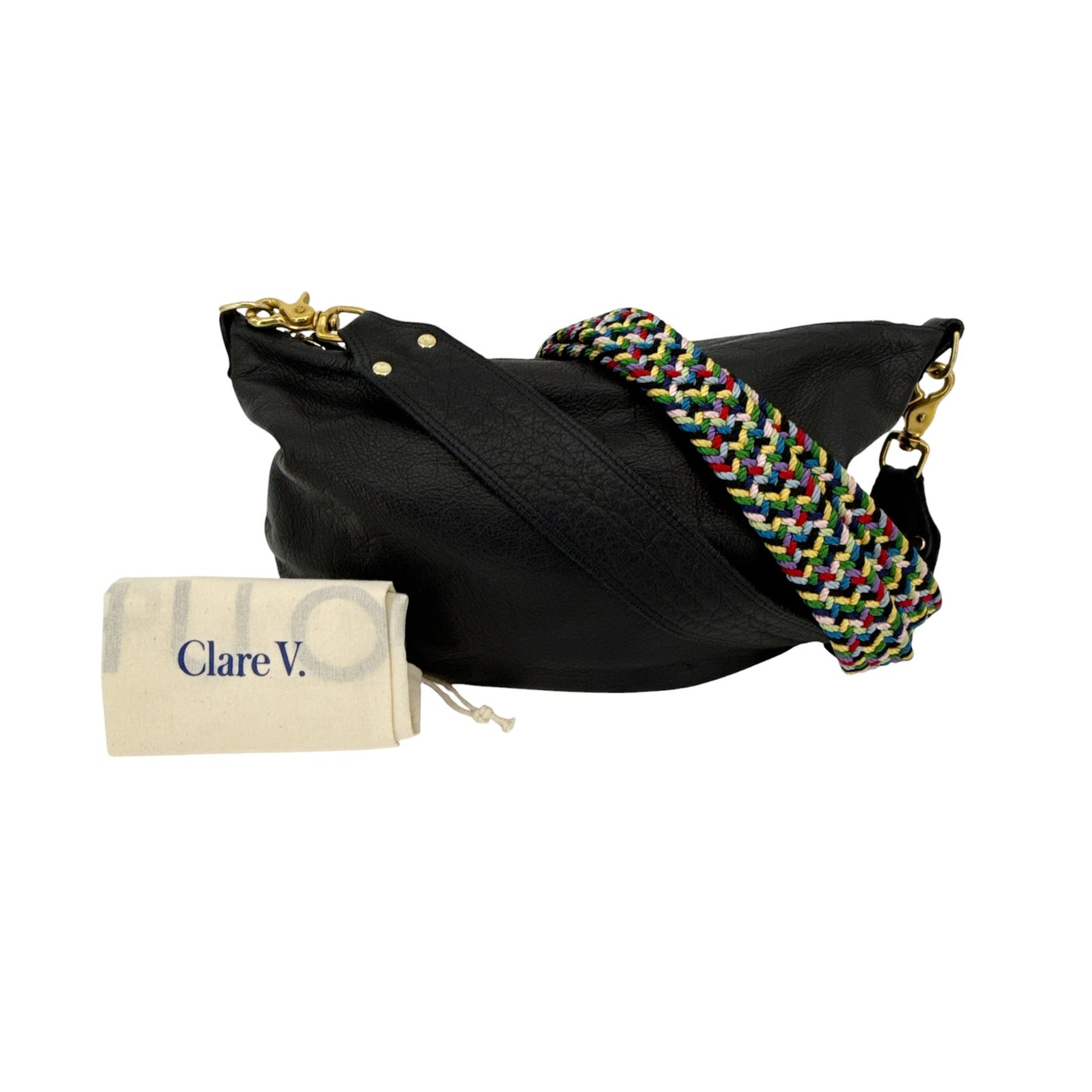 CLARE V. Moyen Messenger in Relaxed Black with Braided Crossbody Strap