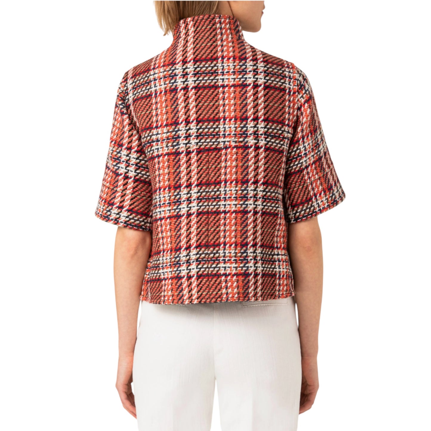 AKRIS PUNTO Check Tweed Short-sleeve A-line Crop Jacket FR38
