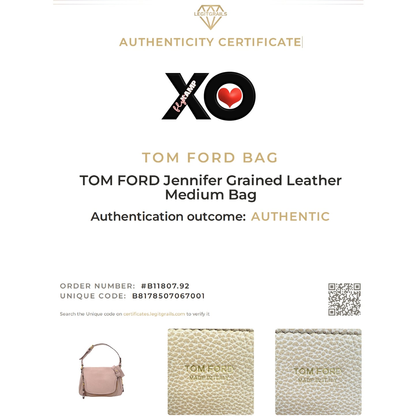 TOM FORD Jennifer Grained Leather Medium Bag in Tuscany Pink