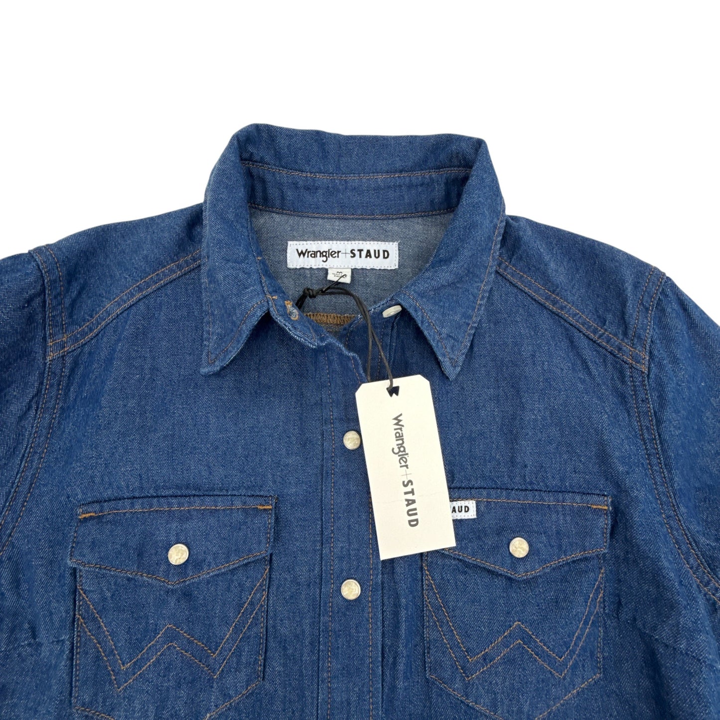 STAUD + WRANGLER The Western Shirt in Dark Rinse M