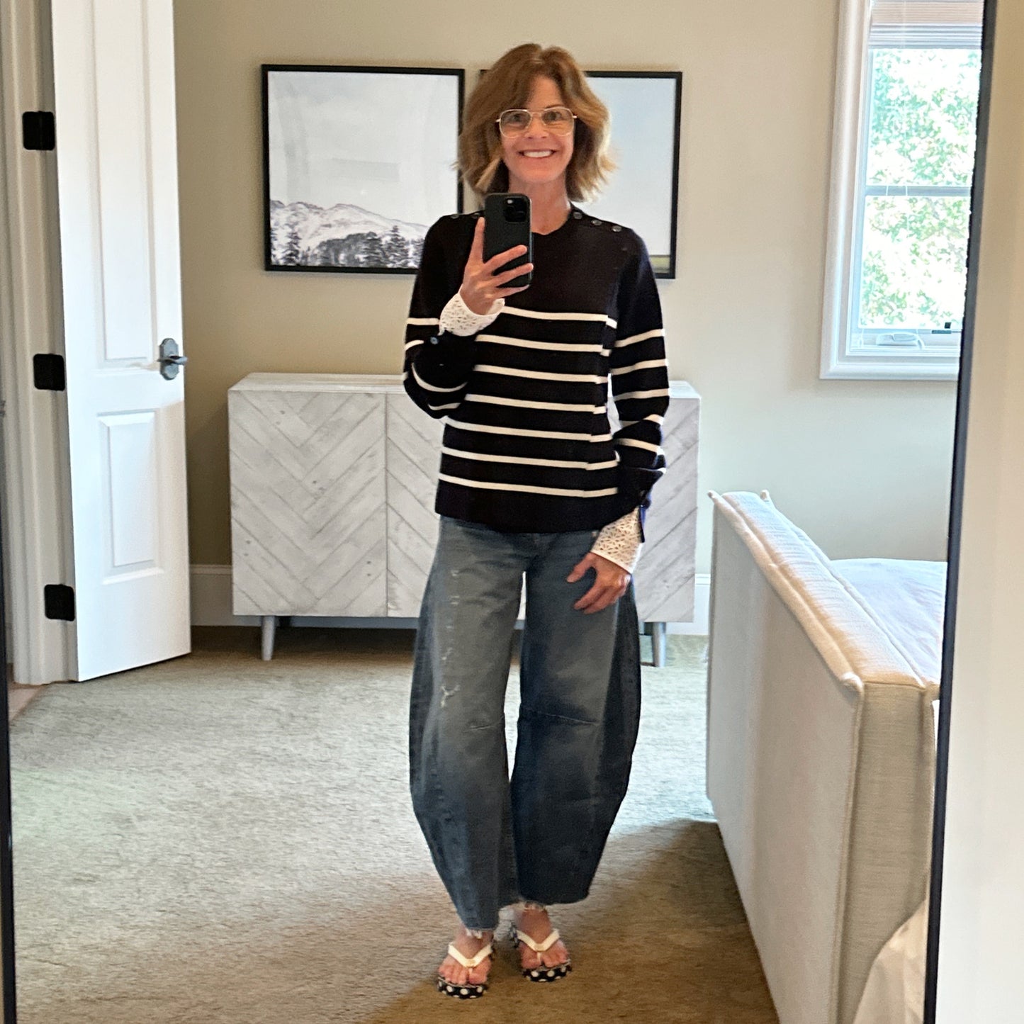 3.1 PHILLIP LIM Sailor Stripe Lace Cuff Sweater S