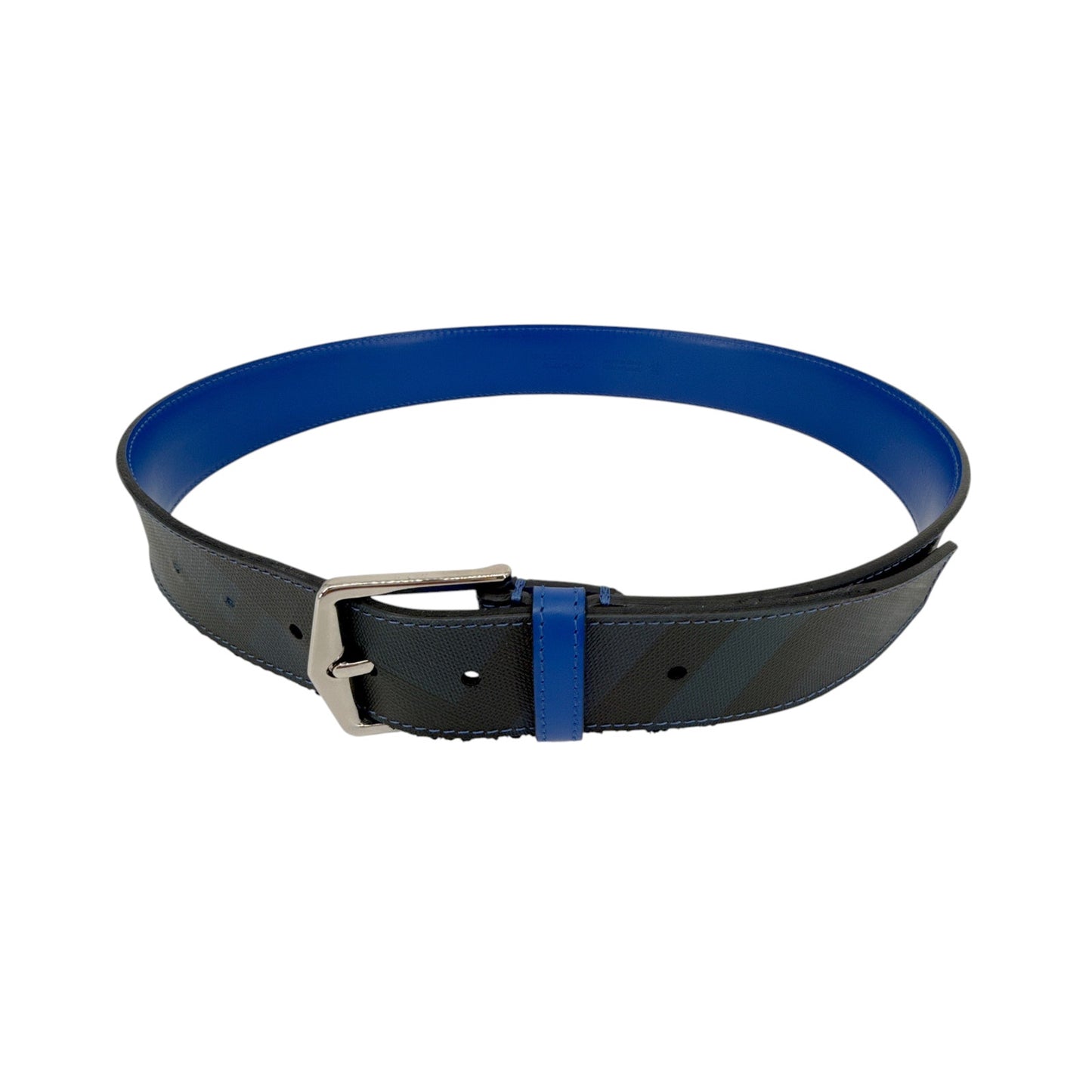 BURBERRY Joe London Check Leather Belt in Navy/Black 85cm|34in