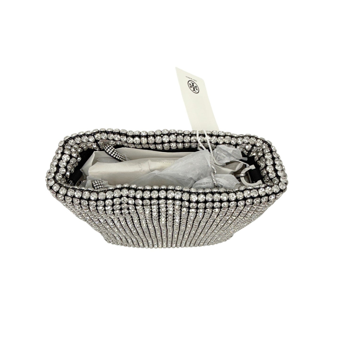 TORY BURCH Night Owl Crystal Embellished Mini Tote in Silver