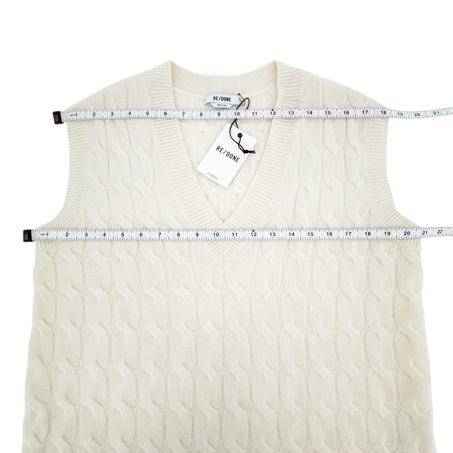 RE/DONE Cashmere Cable Vest in Ivory XS