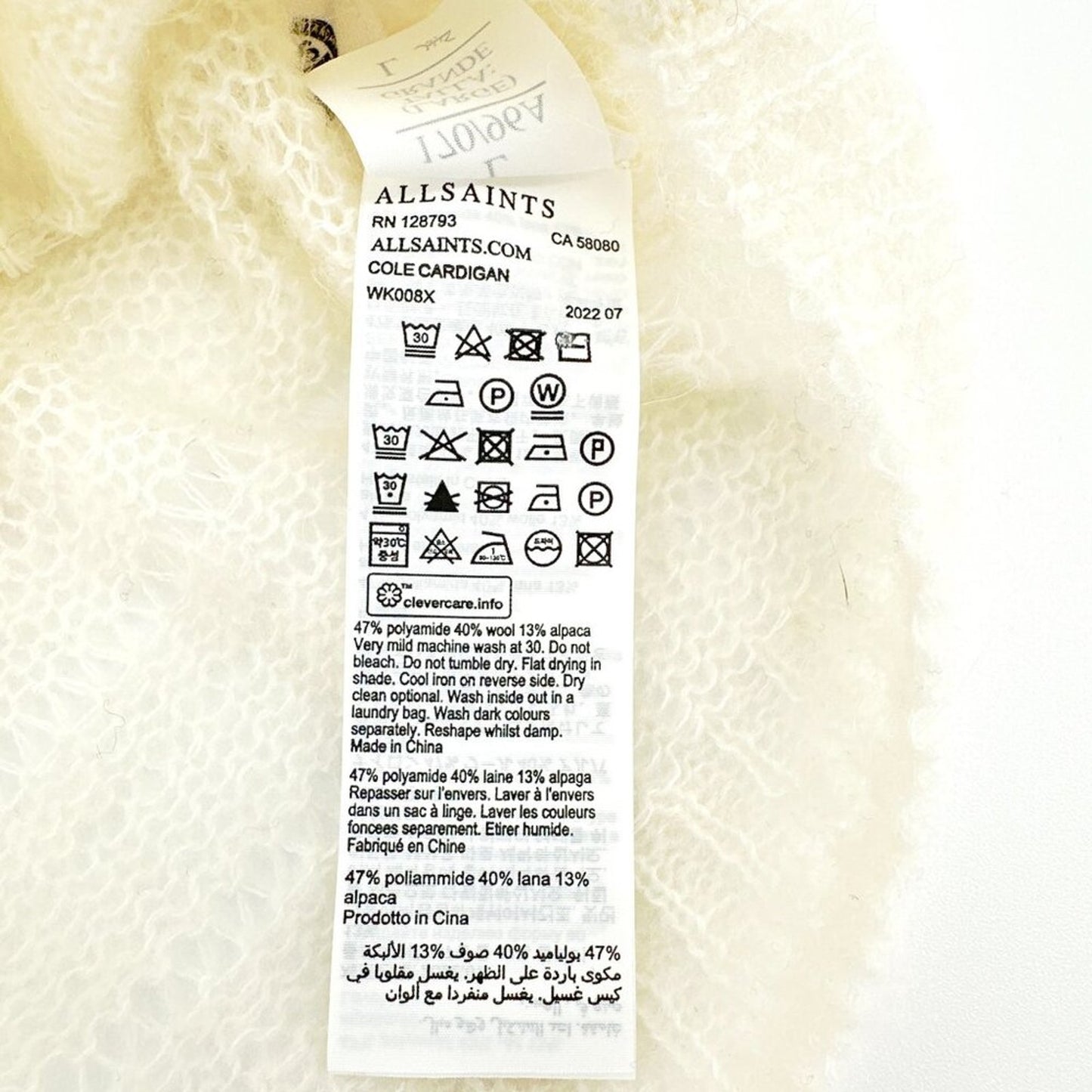 ALLSAINTS Cole Open Knit Cropped Cardigan L