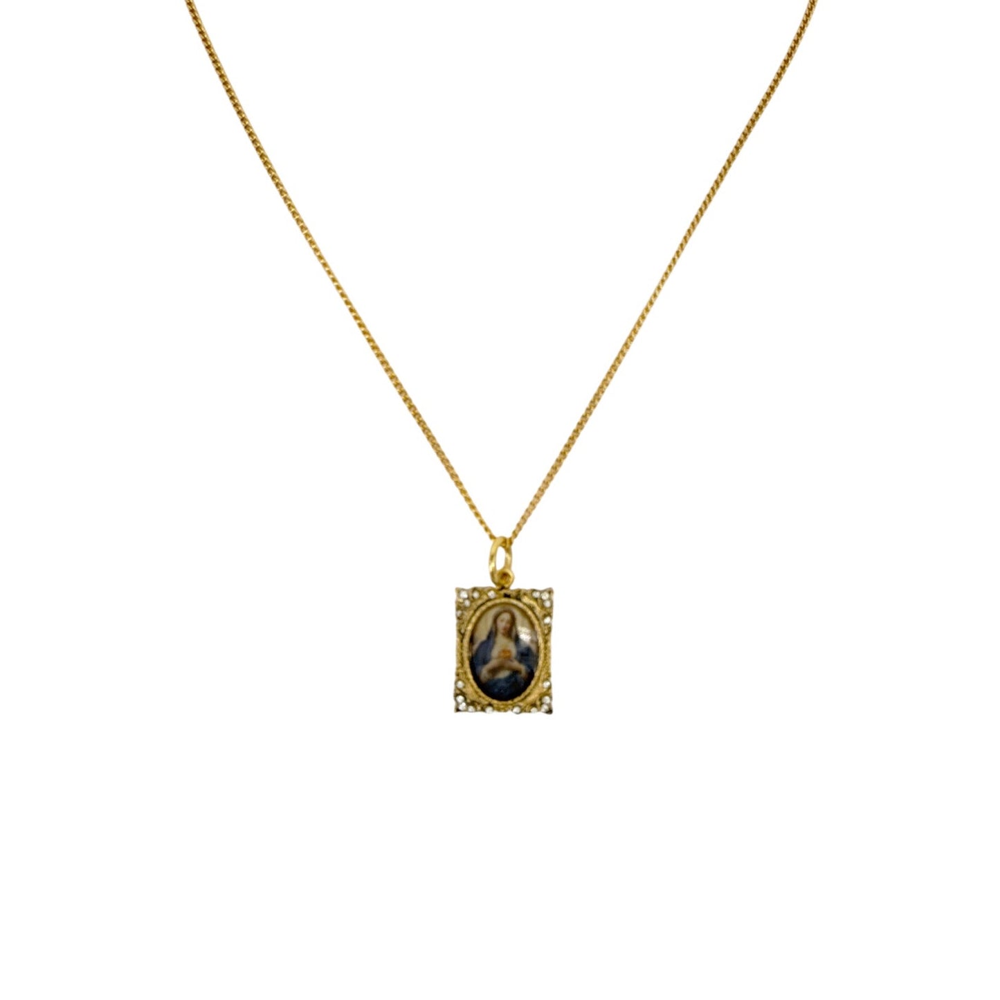 VIRGINS SAINTS & ANGELS VSA Retablo Square Frame Charm Necklace in Gold