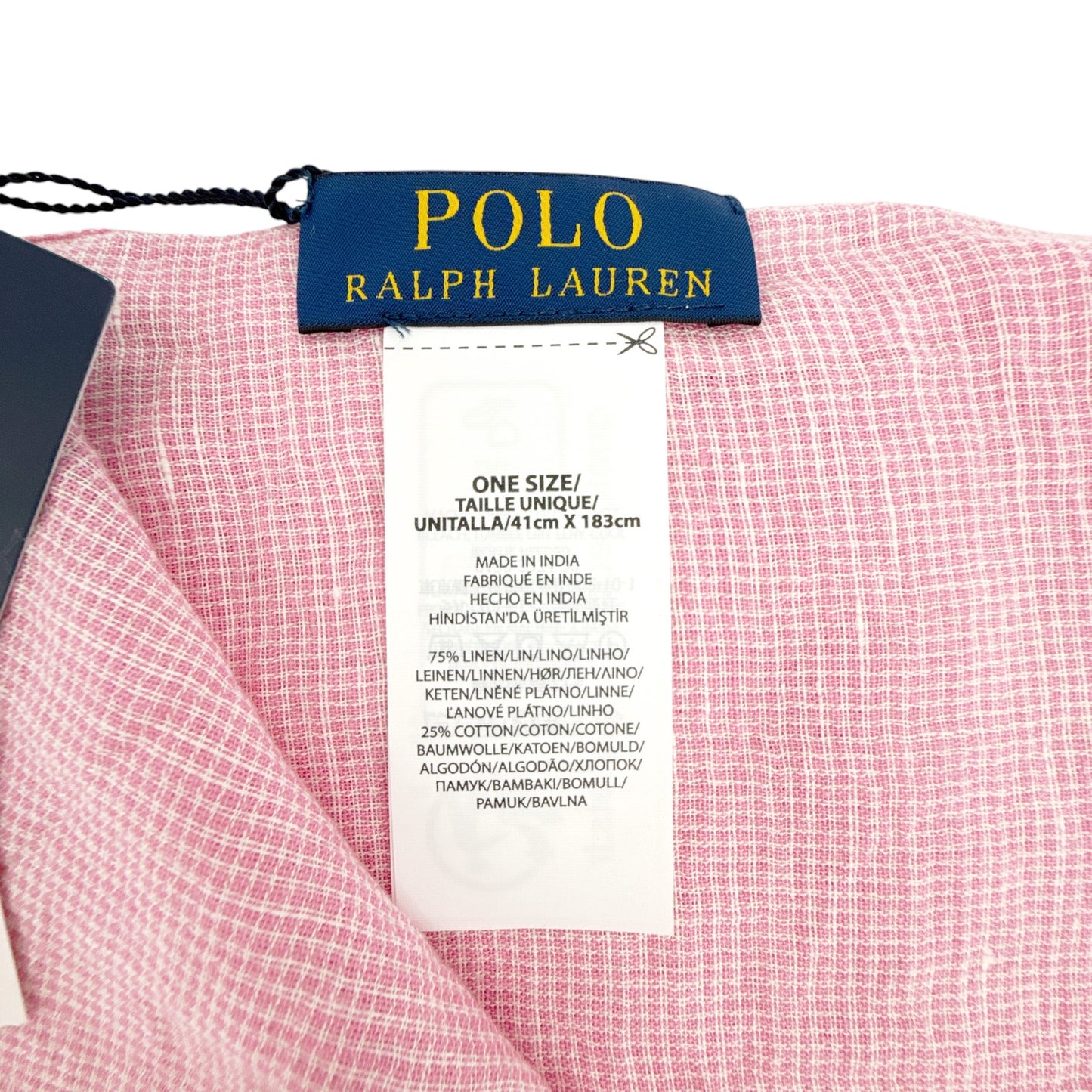 POLO RALPH LAUREN Micro-Houndstooth Linen-Cotton Scarf in Pink & White