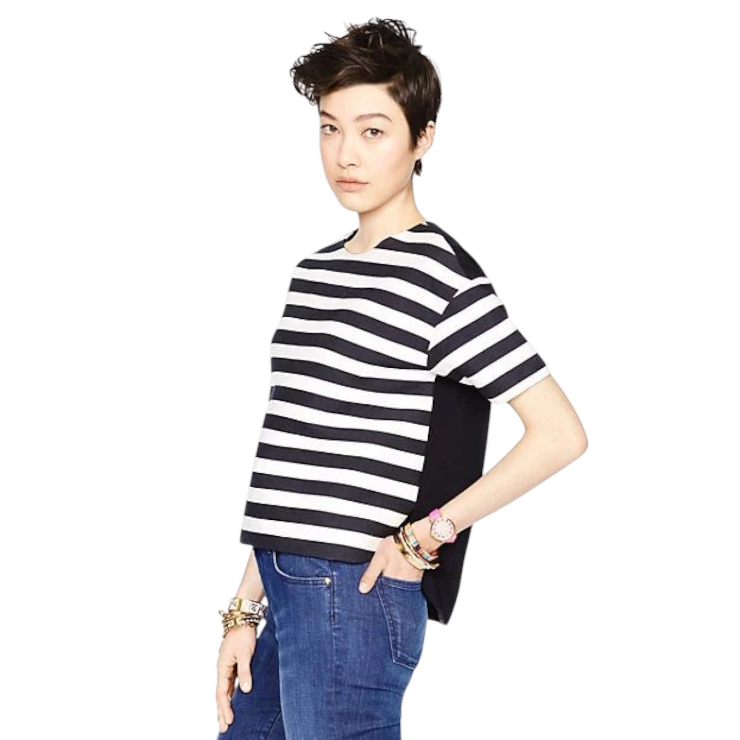 KATE SPADE Stripe Ramona Top in Black & Cream 4|S