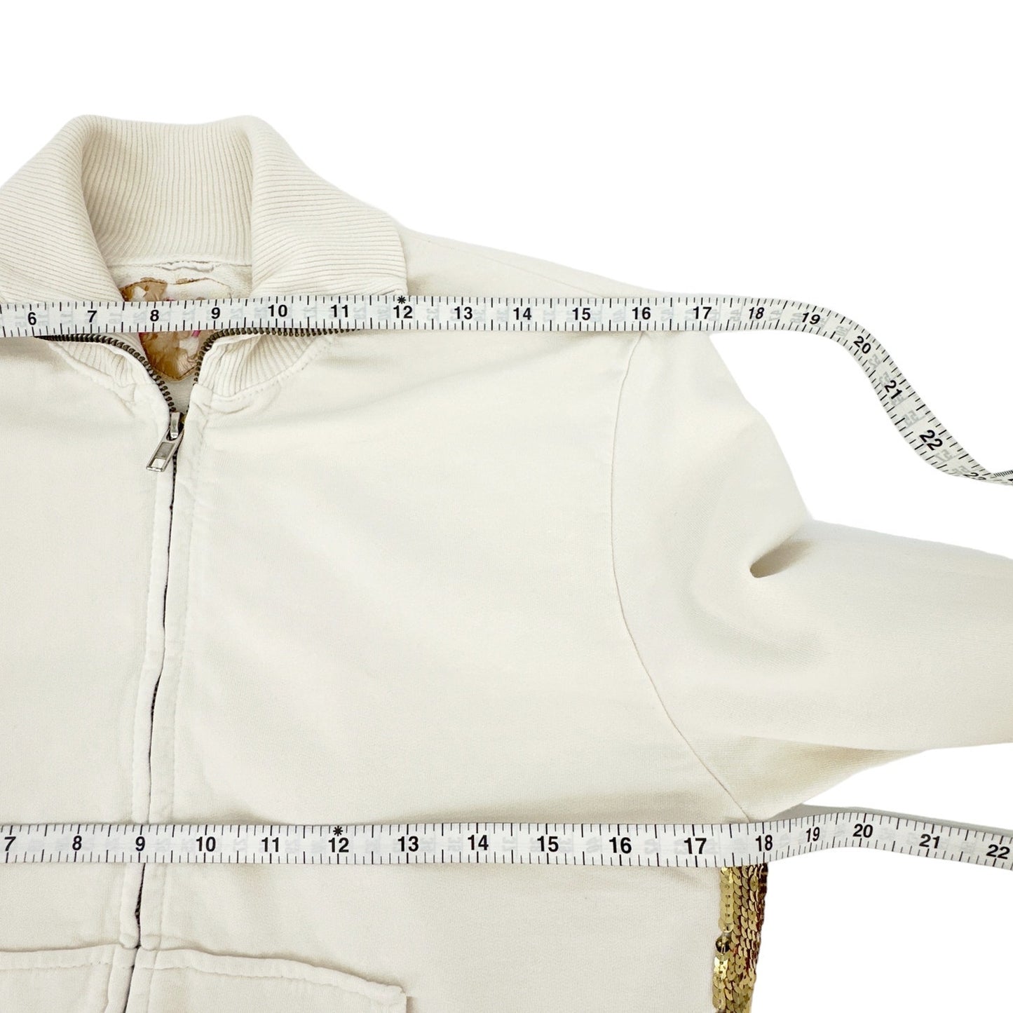 PRIMP Sequin Zip Sweatshirt in Cream & Gold S