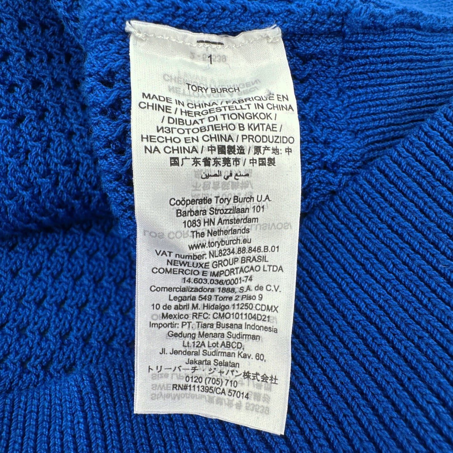 TORY BURCH Mesh Polo Sweater in Bondi Blue L