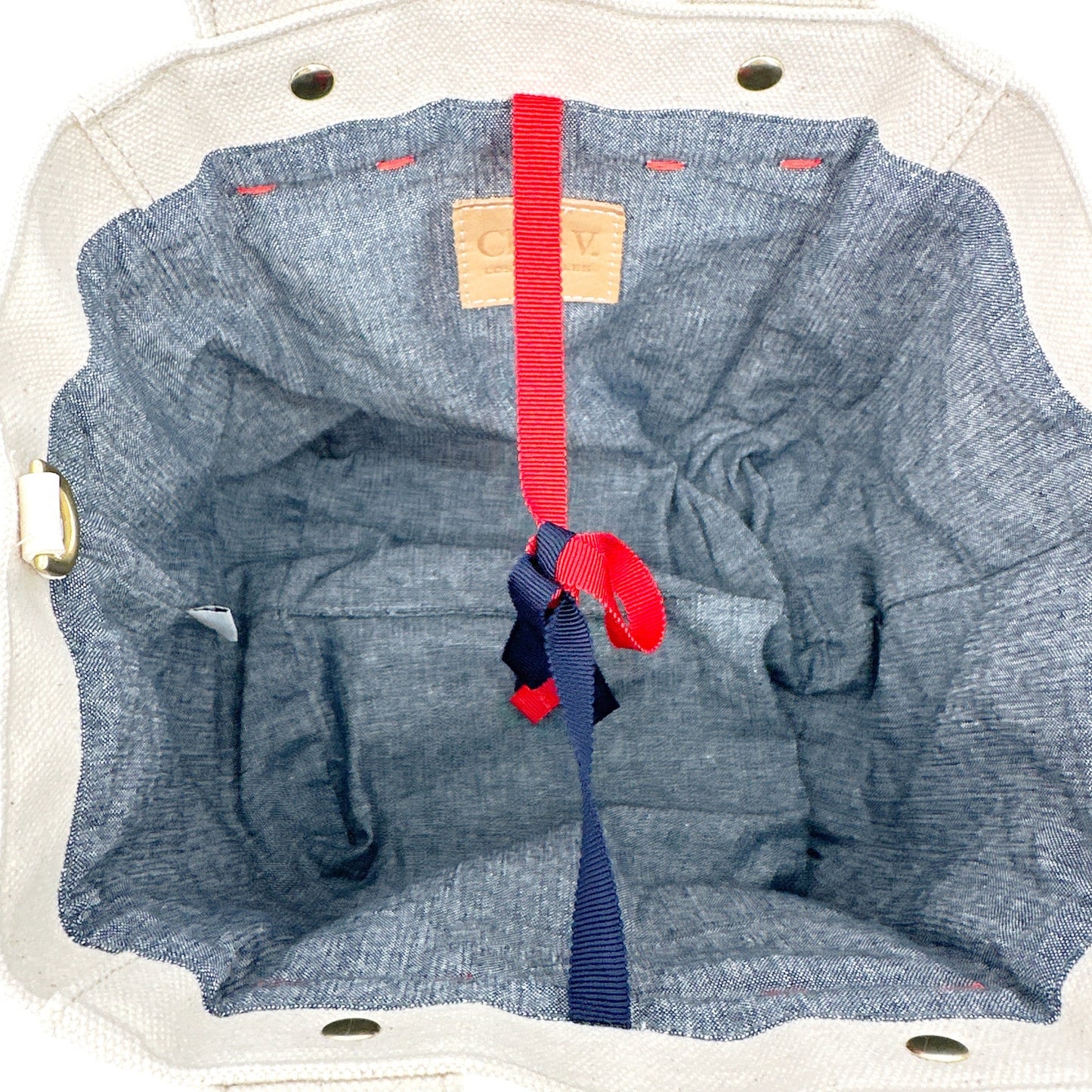 CLARE V. Le Petit Box Tote in Natural Canvas with Crossbody Strap