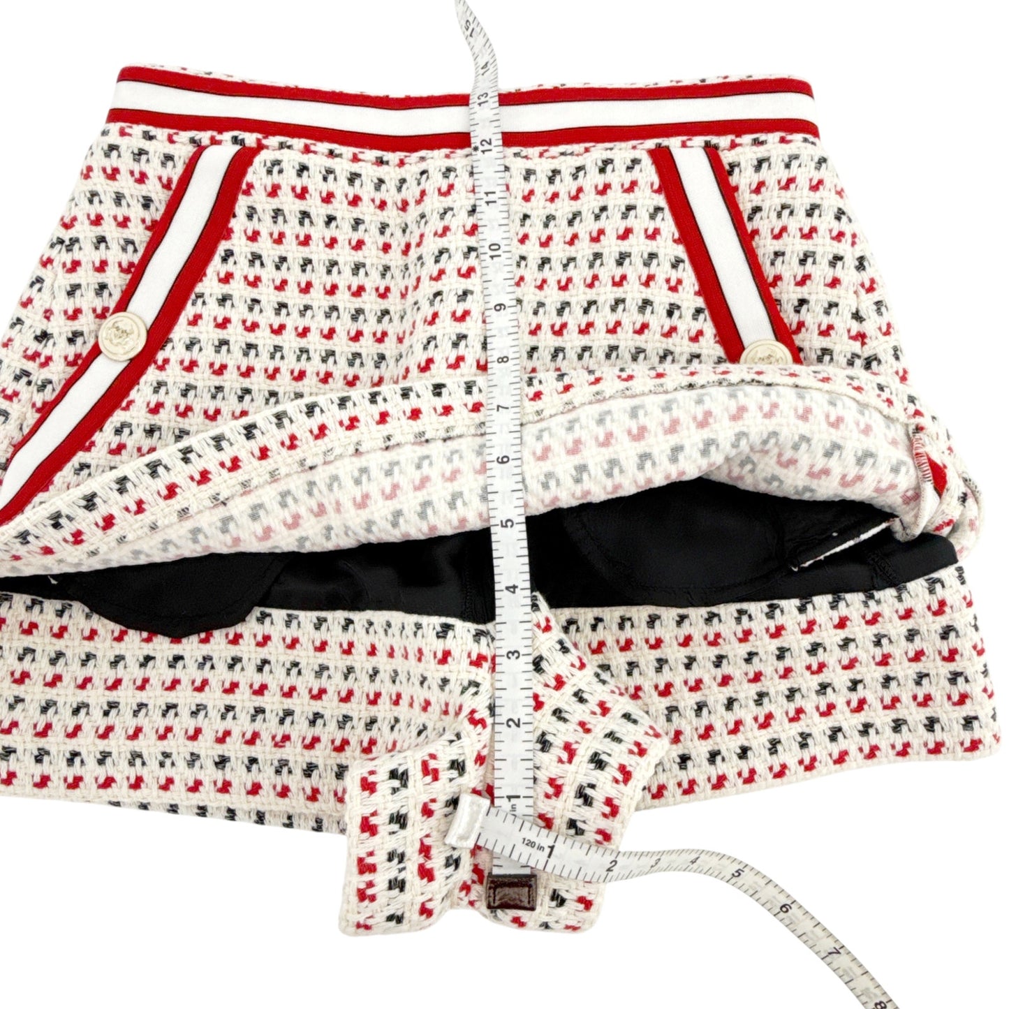 MAJE Irona Tweed Skort in Ecru, Red, & Navy FR36|S