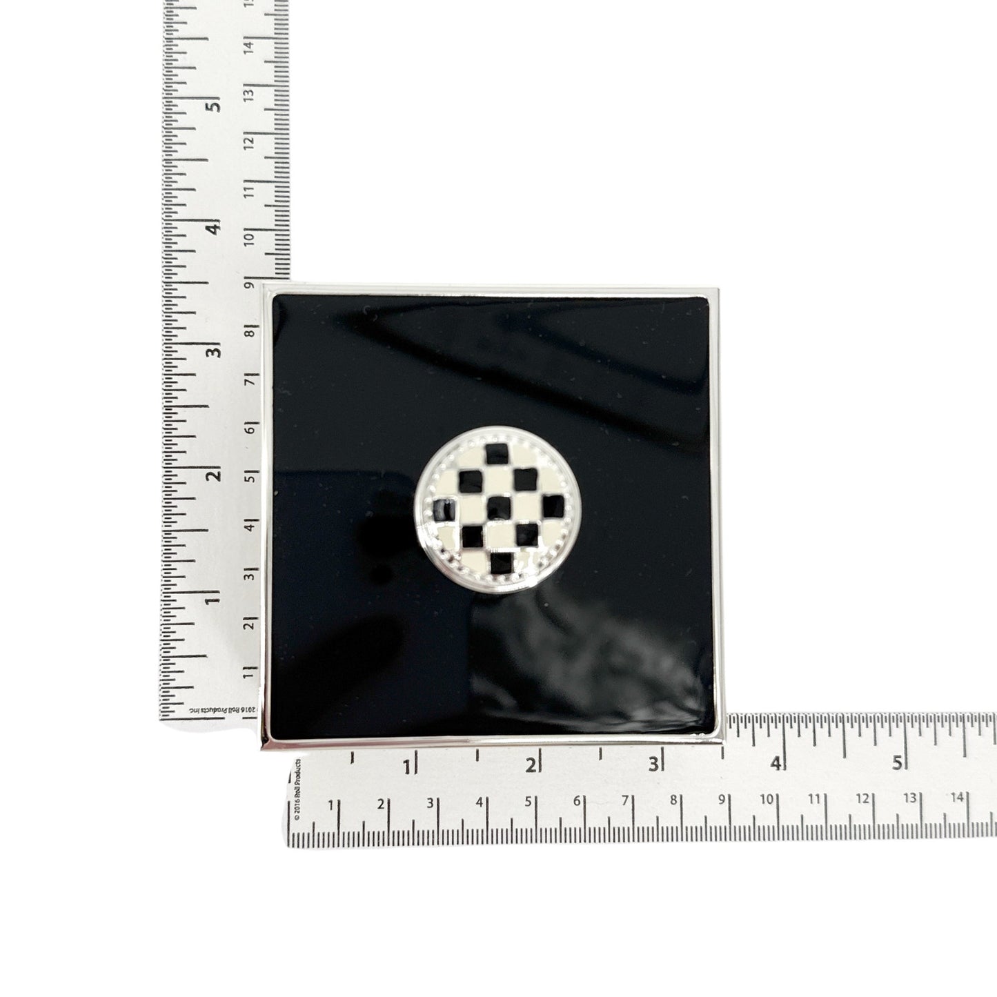 MACKENZIE-CHILDS Black Silver Plated Trinket Box with Check Knob
