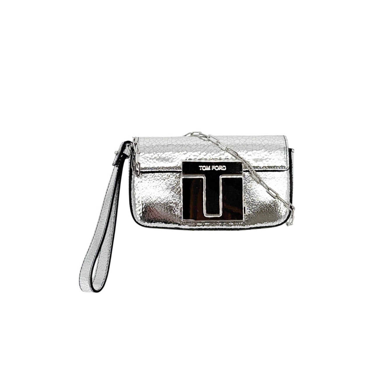 TOM FORD Shiny T Clasp Mini Crossbody Bag in Silver