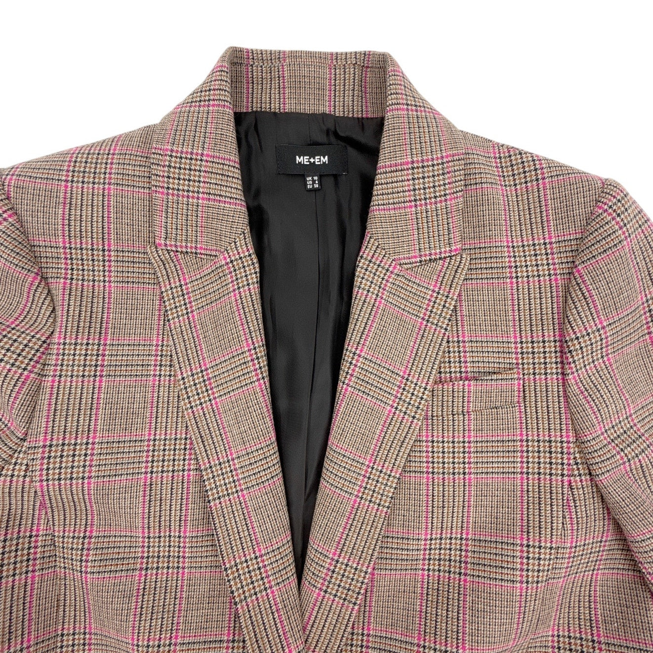 ME+EM Pop Check Boyfriend Jacket Pink/Black/Rust US6|S