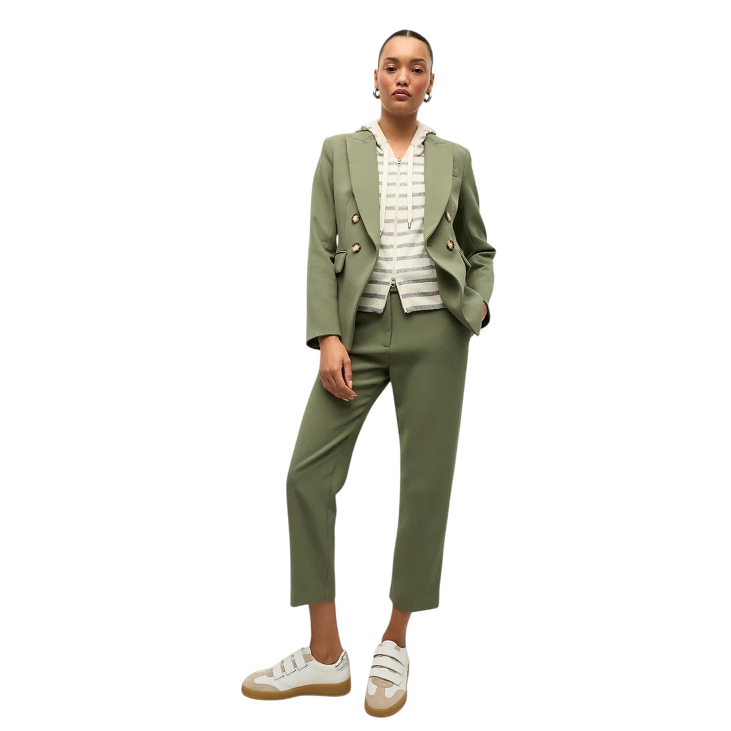 VERONICA BEARD Cashmere Hoodie Dickey in Ivory & Heather Grey