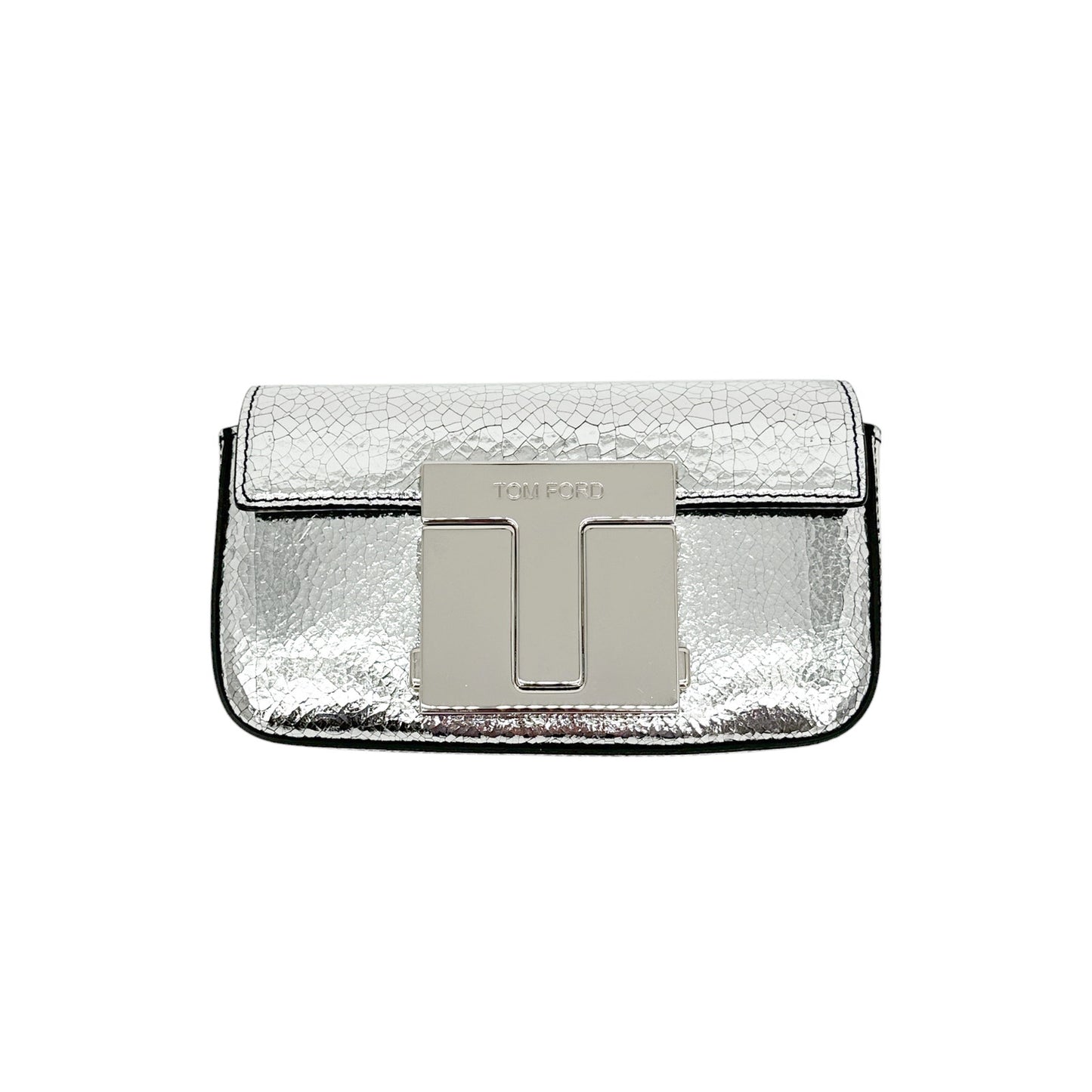 TOM FORD Shiny T Clasp Mini Crossbody Bag in Silver