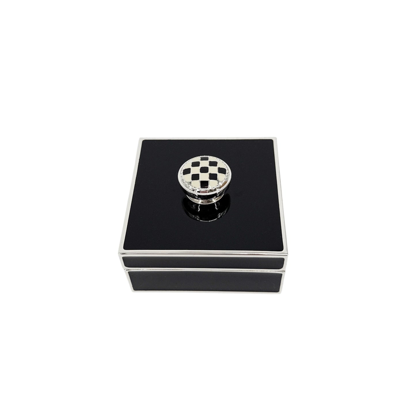 MACKENZIE-CHILDS Black Silver Plated Trinket Box with Check Knob