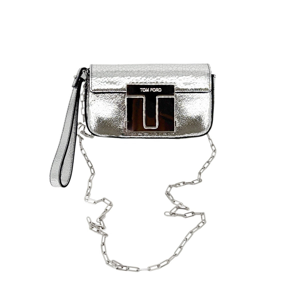 TOM FORD Shiny T Clasp Mini Crossbody Bag in Silver