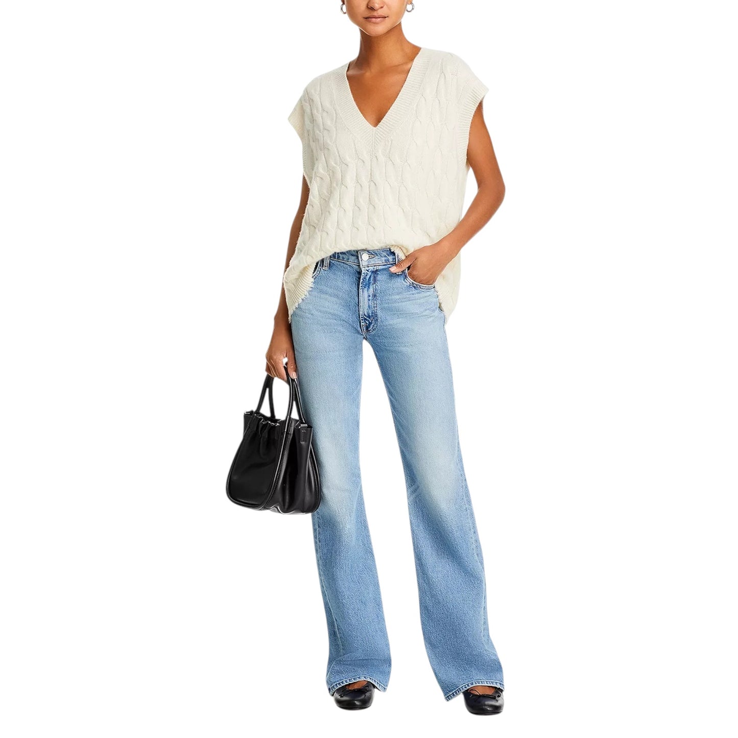 RE/DONE Cashmere Cable Vest in Ivory XS