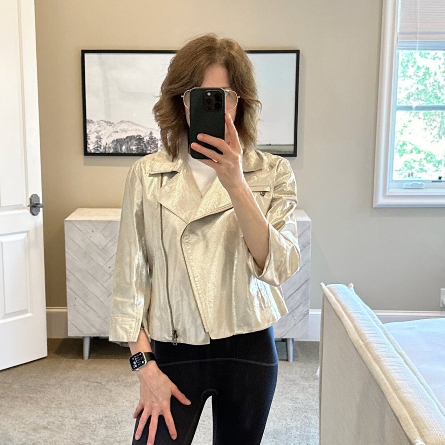ROBERT RODRIGUEZ Metallic Leather Jacket in Gold 10|L