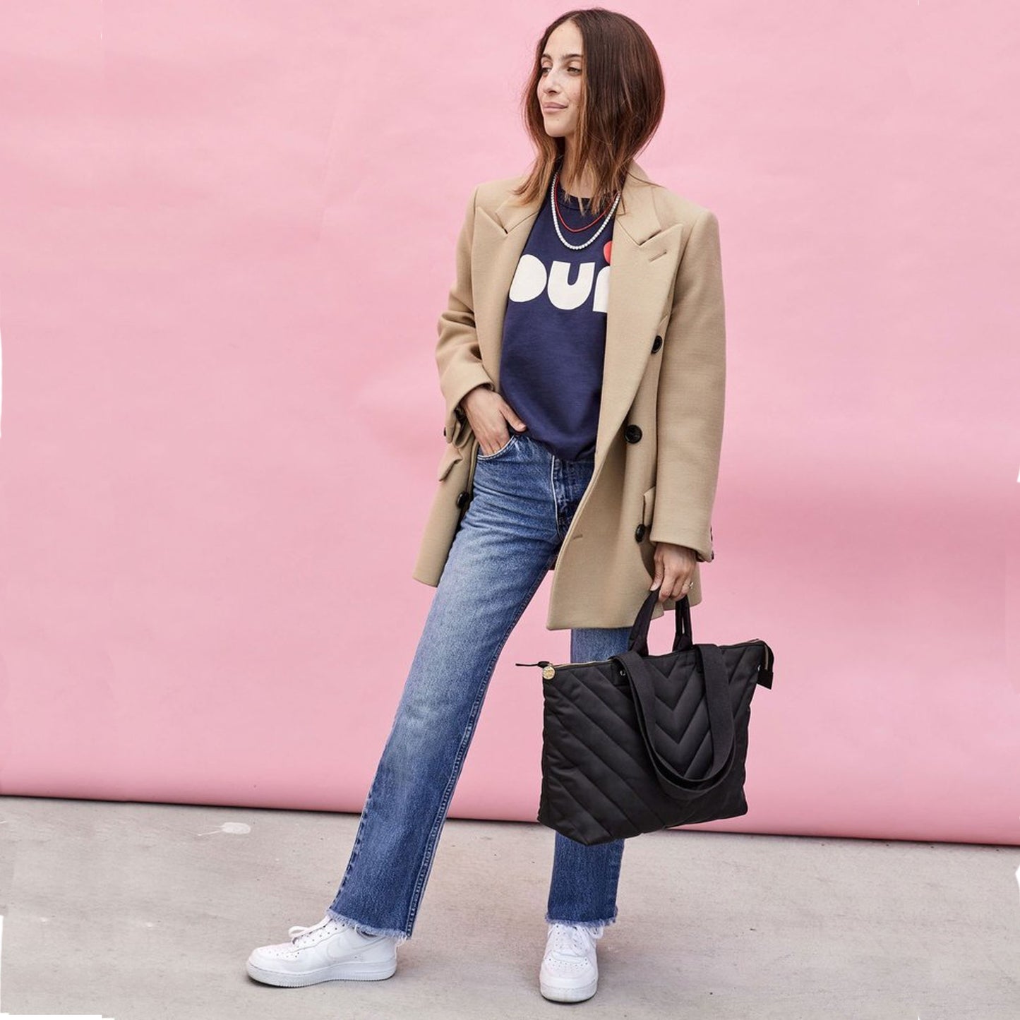CLARE V. Le Zip Sac in Black Quilted V Puffer