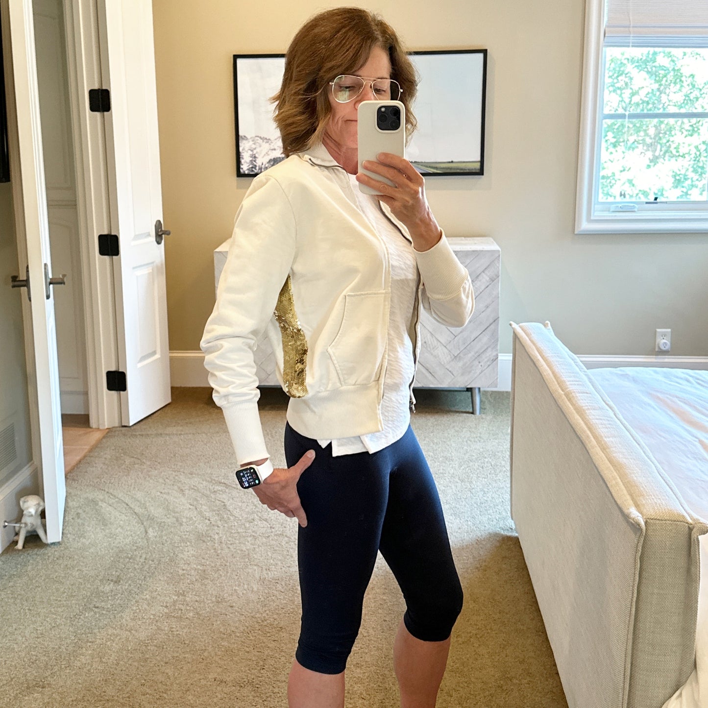 PRIMP Sequin Zip Sweatshirt in Cream & Gold S