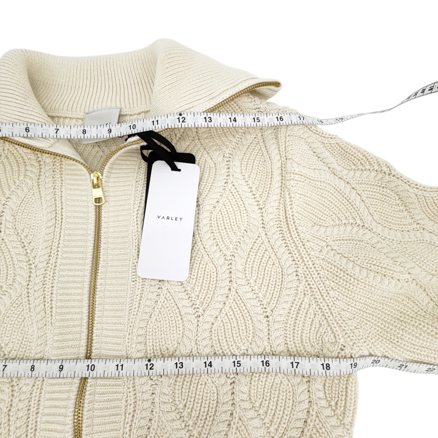 VARLEY Lando Full Zip Knit Sweater in Birch XS