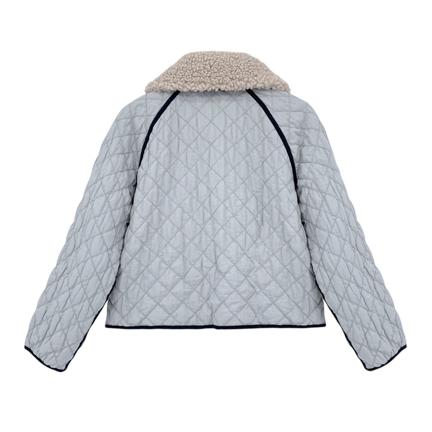 THE GREAT. The Short Quilted Reversible Jacket in Stone Blue 0|XS