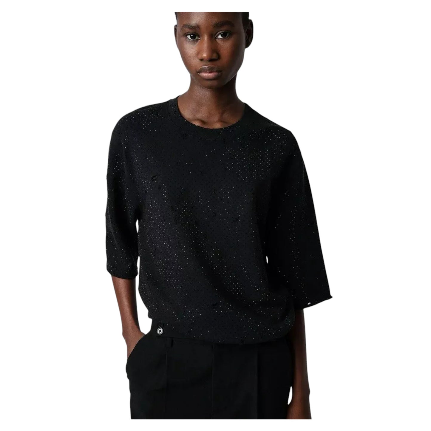 ZADIG & VOLTAIRE Edmond MO Destroy Strass Rhinestone T-Shirt XS/S