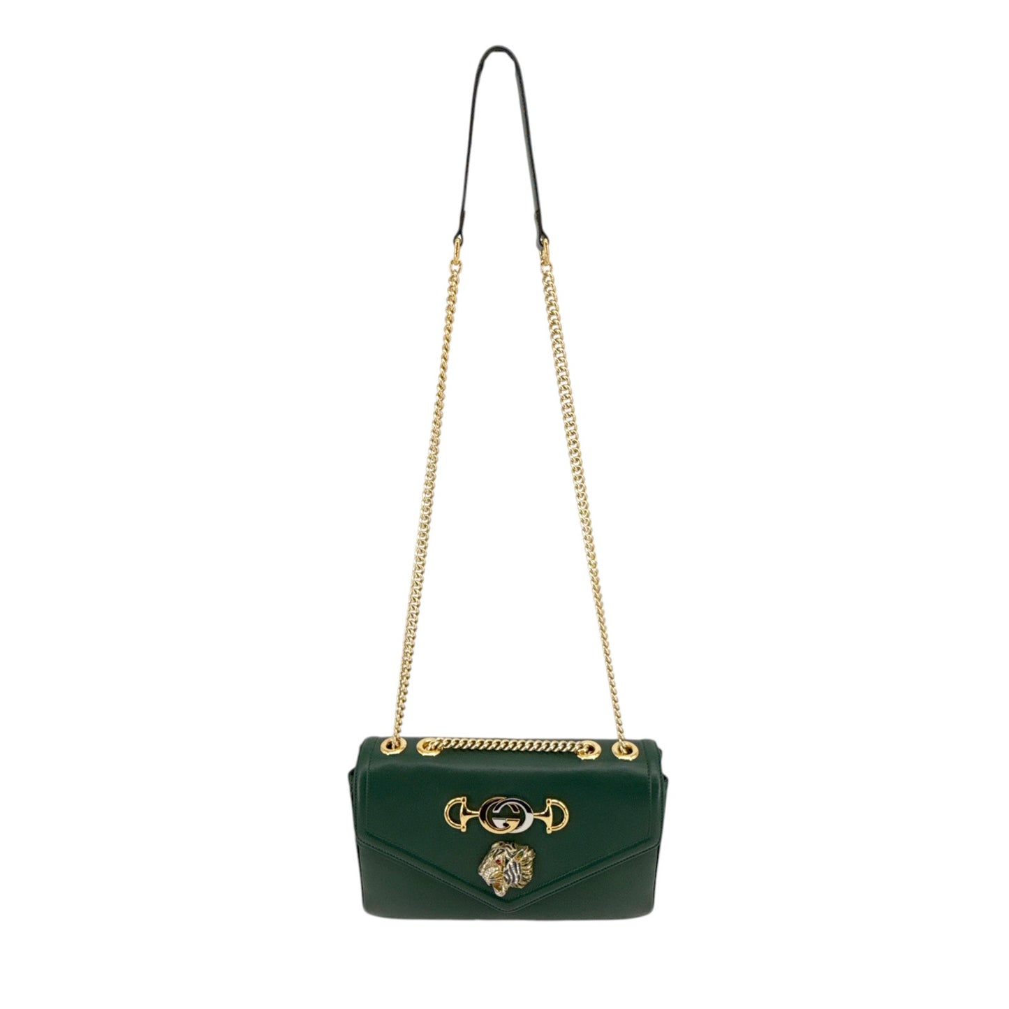 GUCCI Vitello Palmellato Lux Crystal Medium Rajah Shoulder Bag in Vintage Green