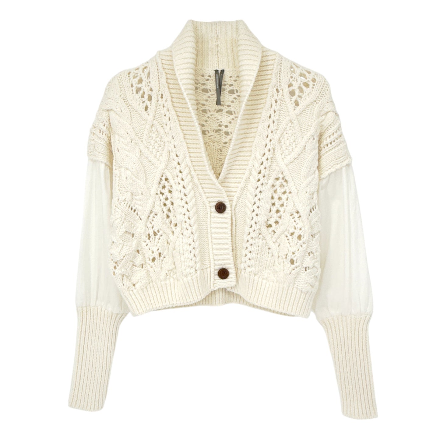 ANTHROPOLOGIE Balloon-Sleeve Twofer Cable-Knit Cardigan Sweater S