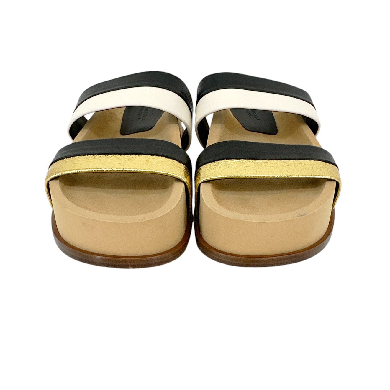 GABRIELA HEARST Striker Platform Sandal in Ivory, Gold & Black Leather 37