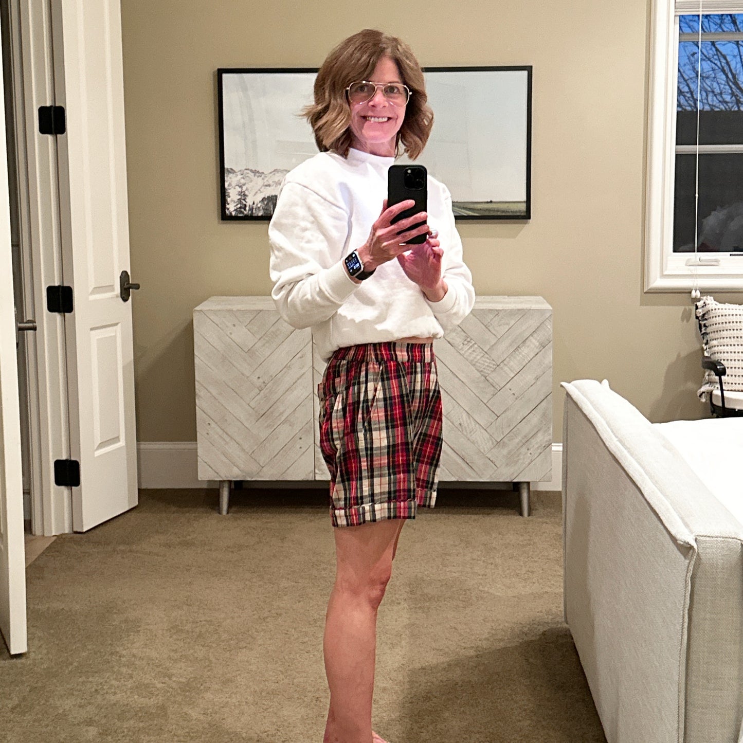 THE GREAT. The Square Pajama Short. In Winter Cabin Plaid 0|XS