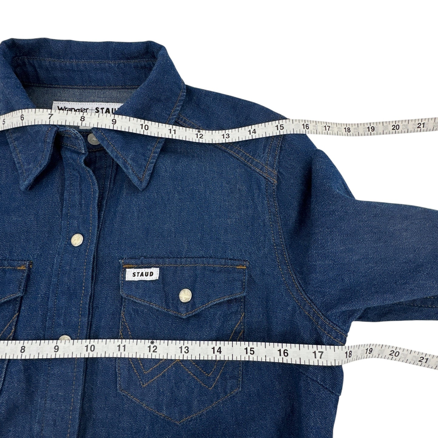 STAUD + WRANGLER The Western Shirt in Dark Rinse S