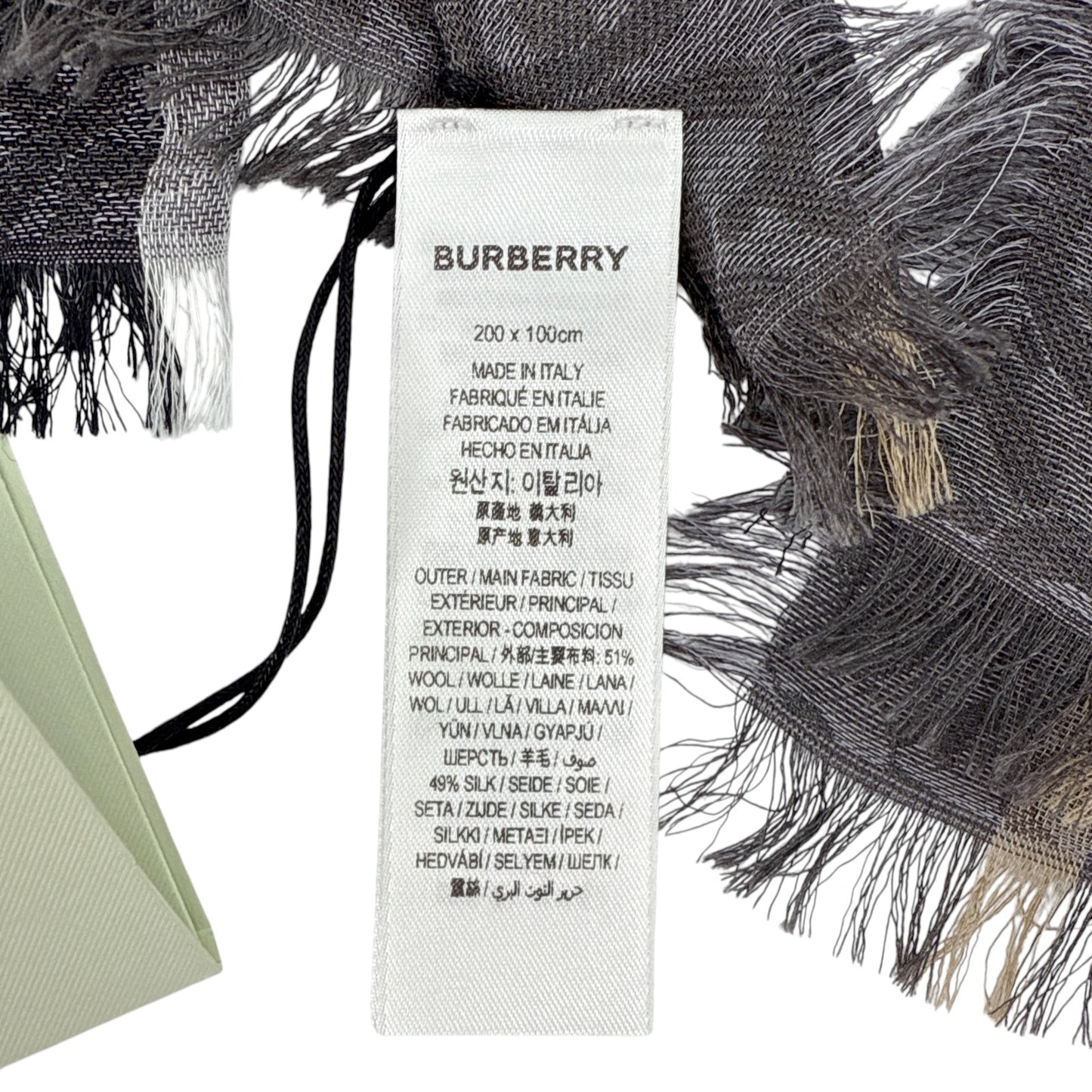 BURBERRY TB Giant Check Gauze Wool & Silk Scarf in Charcoal