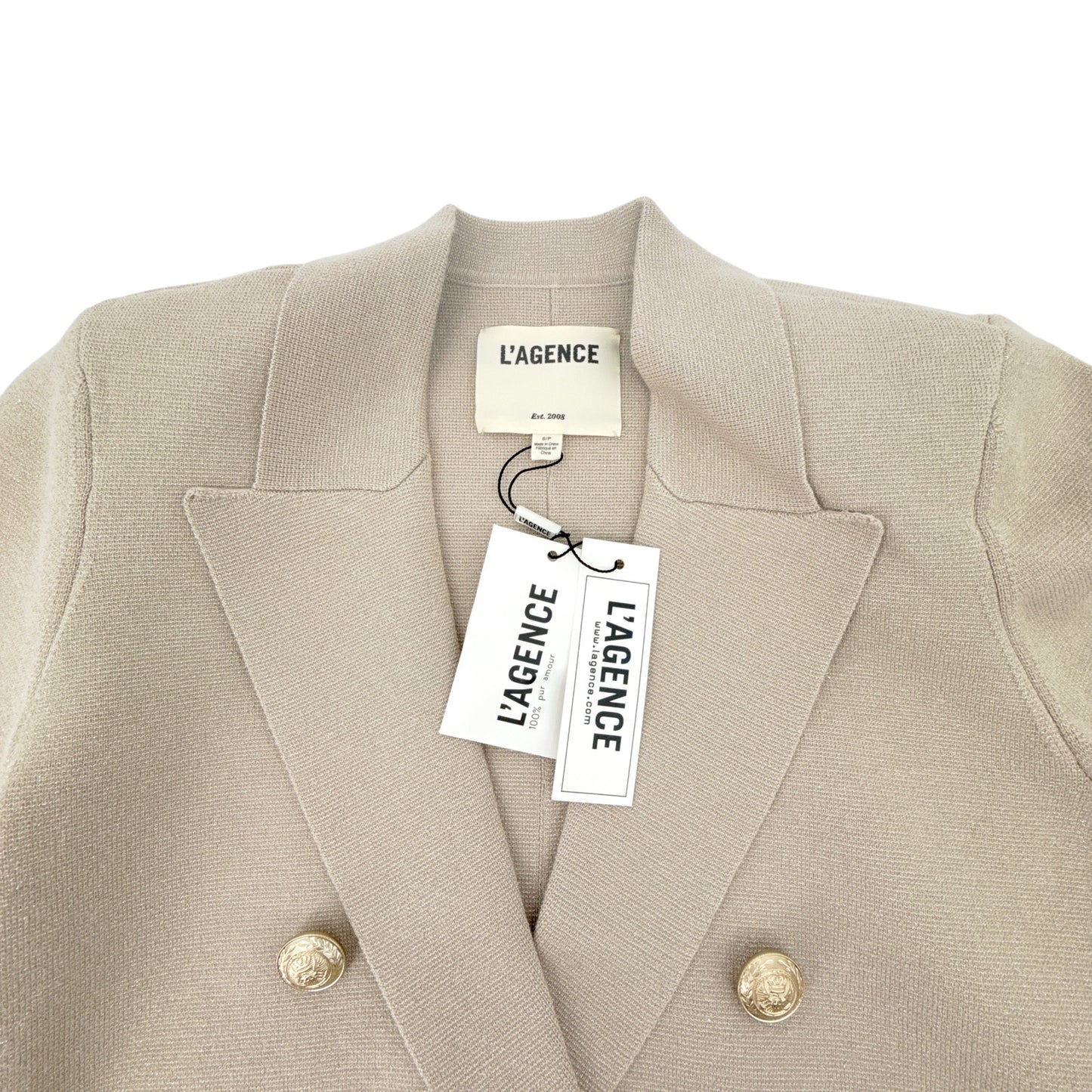 L'AGENCE Kenzie Metallic Knit Blazer in Pale Khaki/Gold S