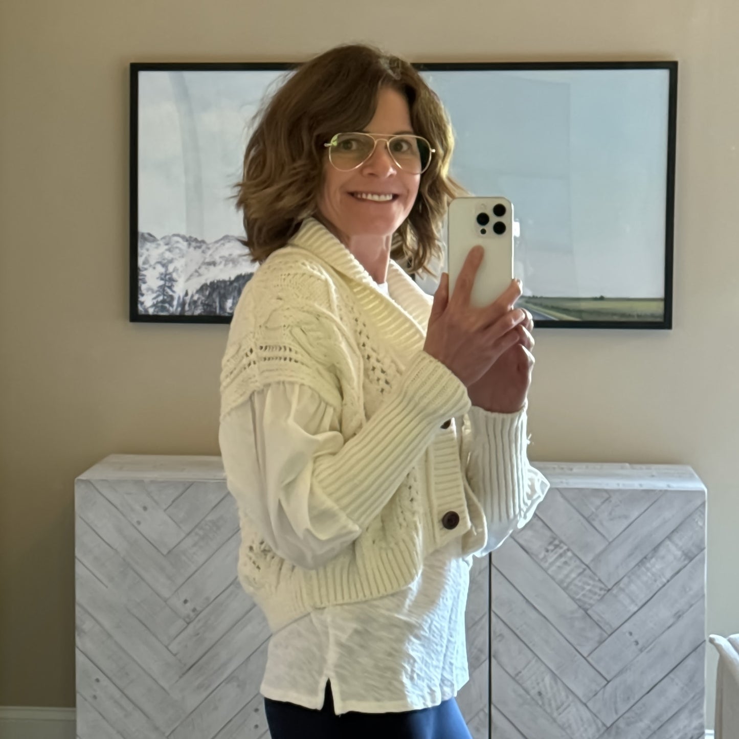ANTHROPOLOGIE Balloon-Sleeve Twofer Cable-Knit Cardigan Sweater XS